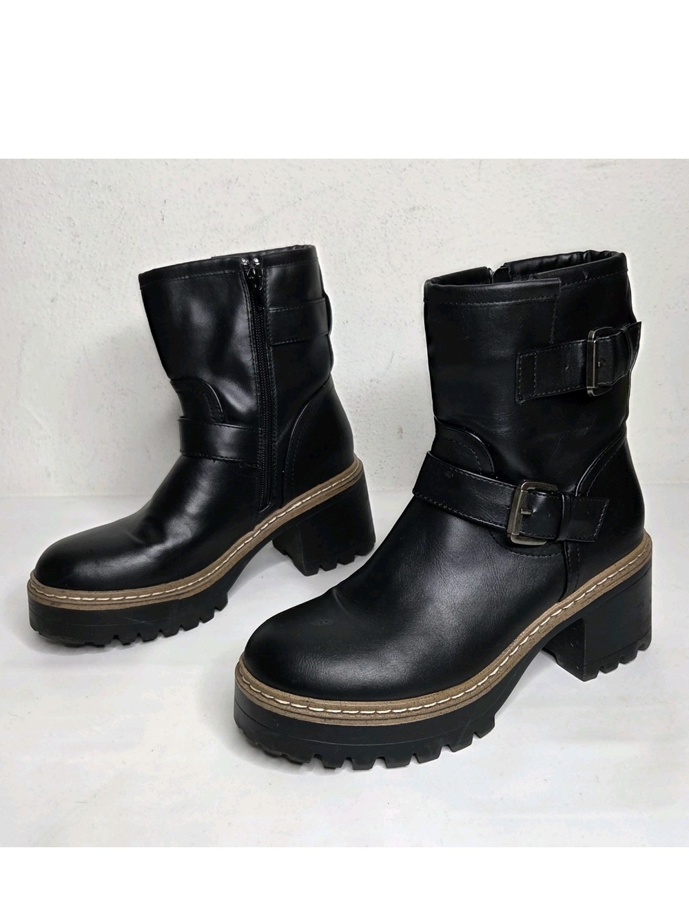 Espirit Chunky Moto Boots 6.5M Black Y2K Marise Lug Sole Grunge Goth Biker 90s